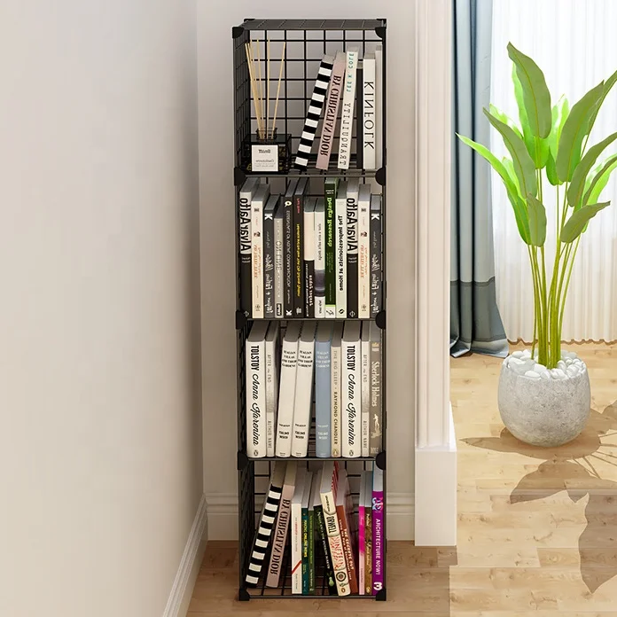 High quality 4 grids Wire Grid Display Storage Cabinet Stands Metal Cube Bookcase Steel Book Shelf for living room