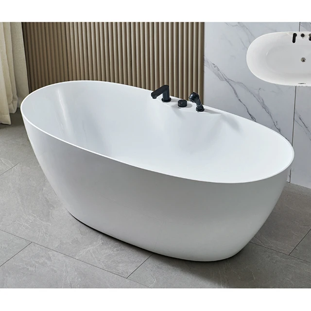 Oval Soaking Bathtub with Black Shower Faucets Whole New Acrylic Freestanding Tub