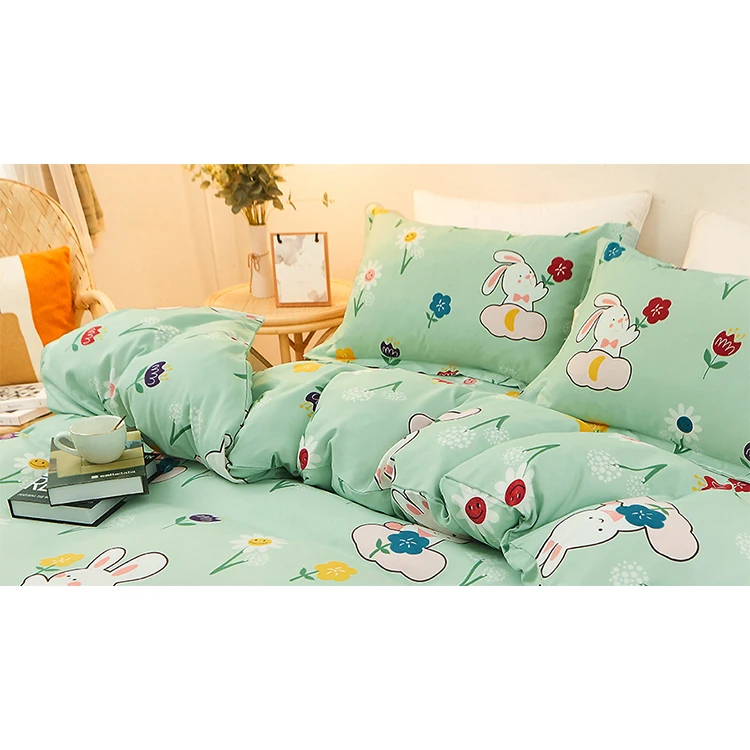 4 pcs clearly rabbit pattern kids bedding set cartoon high quality printing bedsheet bedding set duvet cover