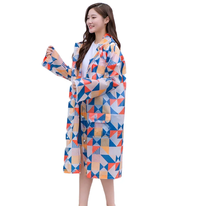 2019 New style full Geometric printed custom raincoat reusable EVA raincoat for adult