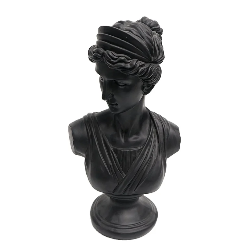 Домашний декор полирезиновая греческая леди бюст скульптура 16 дюймов черный женский бюст Охота богиня Артемис статуи смола