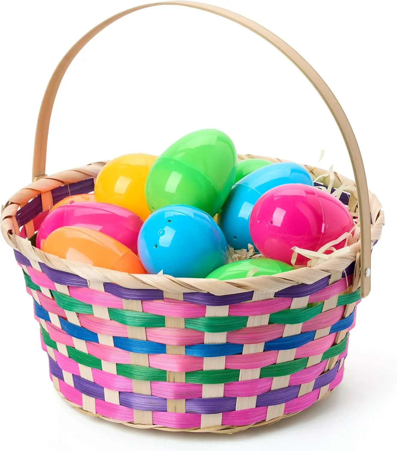 Colorful Woven Rattan Goodie Basket with Folding Handle Empty Gift Basket for Girls Boys Easter Egg Hunt Party Favors Treats