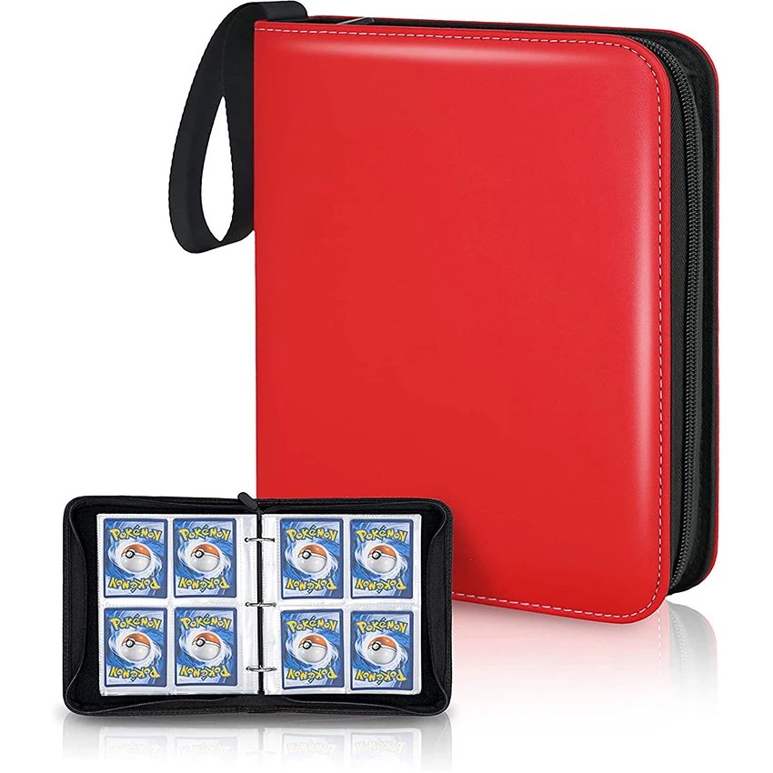 Hot selling PU leather game card collection book binder loose-leaf zipper card bag 9 Pocket Business Card binder with Sleeves