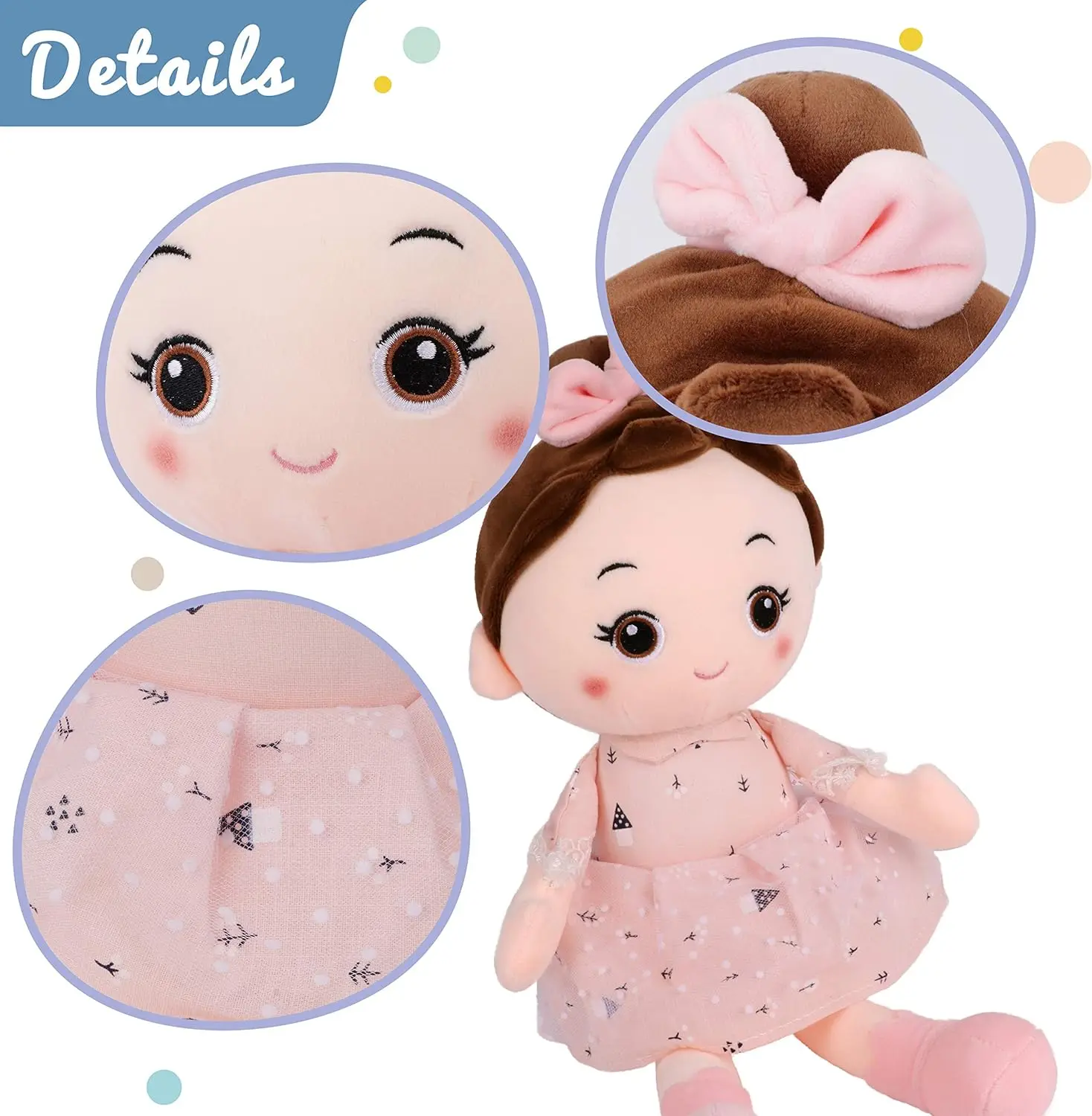 Stuffed Doll for Girl Soft Plush Snuggle Play Toy Sleeping & Cuddle Buddy in Dress Birthday Festival Baby Doll