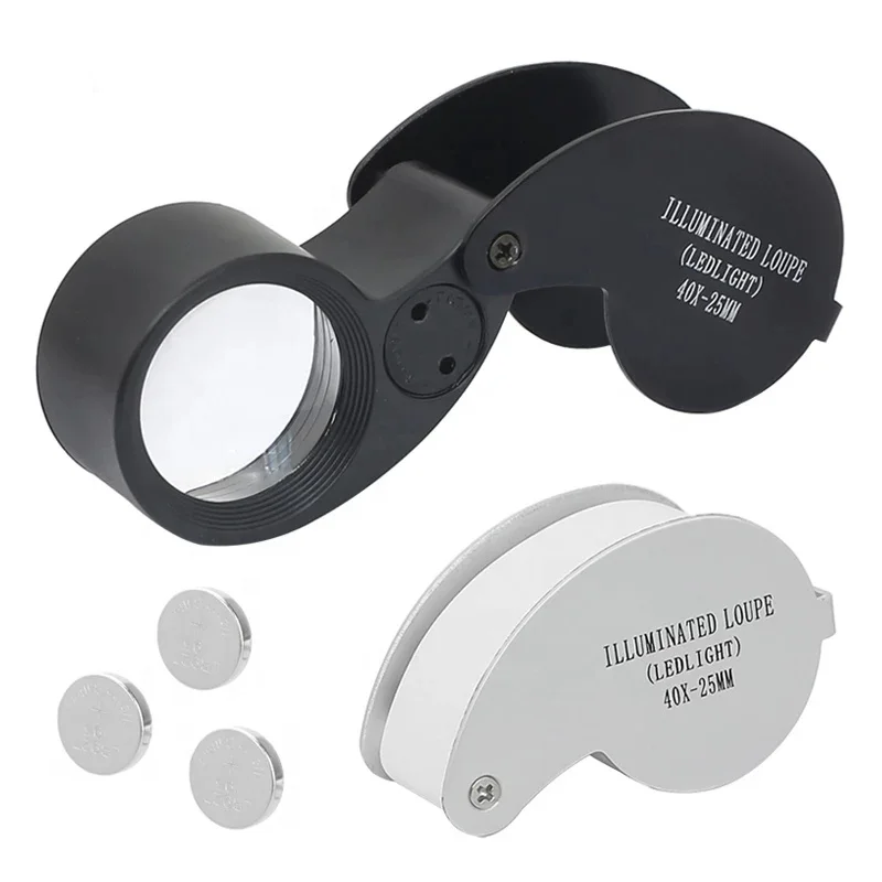 40X MINI Jewelry Magnifying Glass 2 LED Foldable Magnifier Lens Diameter 25mm Pocket Illuminated Loupe for Jade Appreciation
