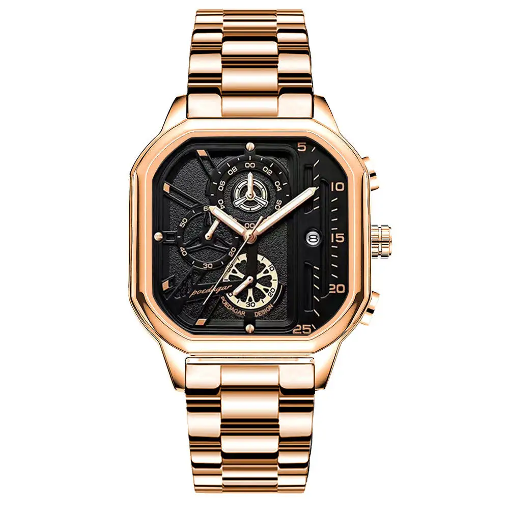 2023 New POEDAGAR 992 Luxury Watch Business Waterproof Male Clock Luminous Date Stainless Steel Square Quartz Men Watch rel