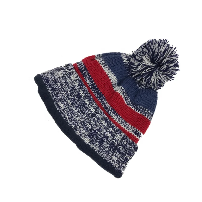 Teenages Winter Acrylic Section Dyed Yarn Stripe Knitted Beanie Hat Scarf Mittens Set