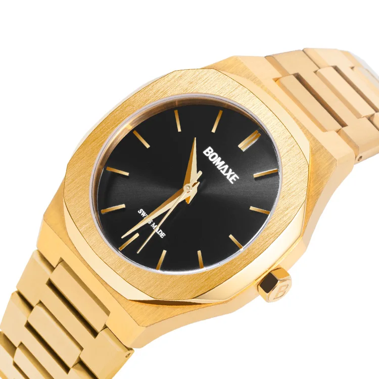 BOMAXE Vintage Watch Men 2time In Wristwatches Mosinite Diamonds Gold SA6190 Quartz Watch Men Watch Luxury Men