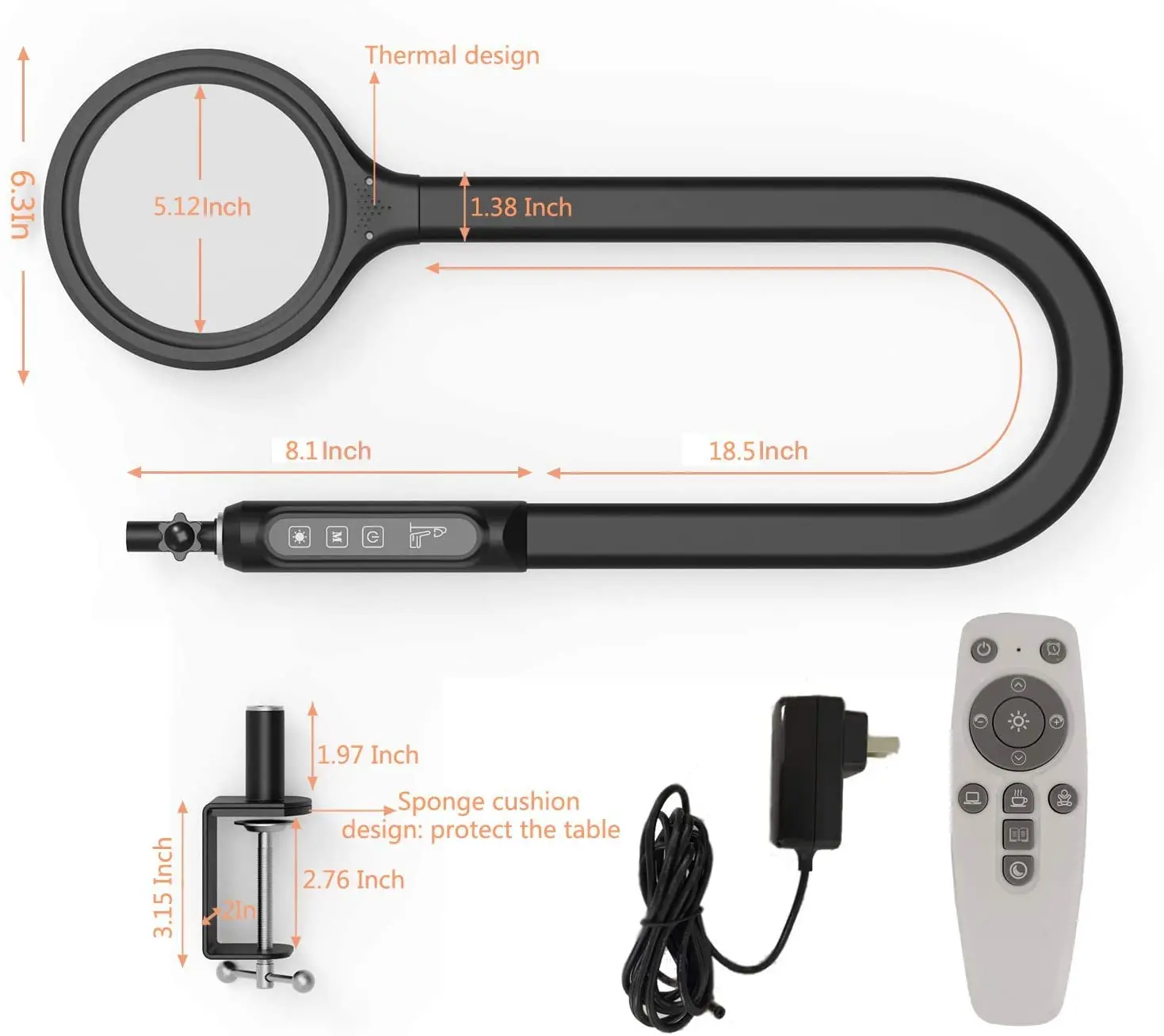 Factory EMD Long Swing Arm LED  Clamp Desk Reading Lamp 10000 Lux Light Emotional therapy lamp with Clip Remote Control 800ML
