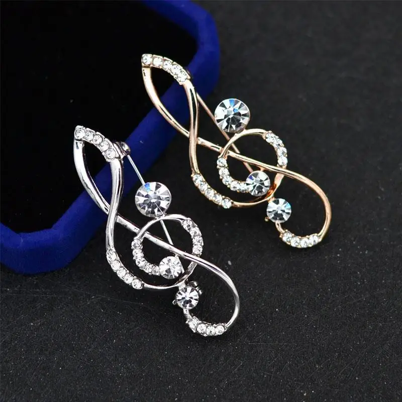 Musical Performance Party Concerts Gifts Elegant Rhinestone Music Note Shaped Pin Brooch Dress Jewelry Accessories for Men Women