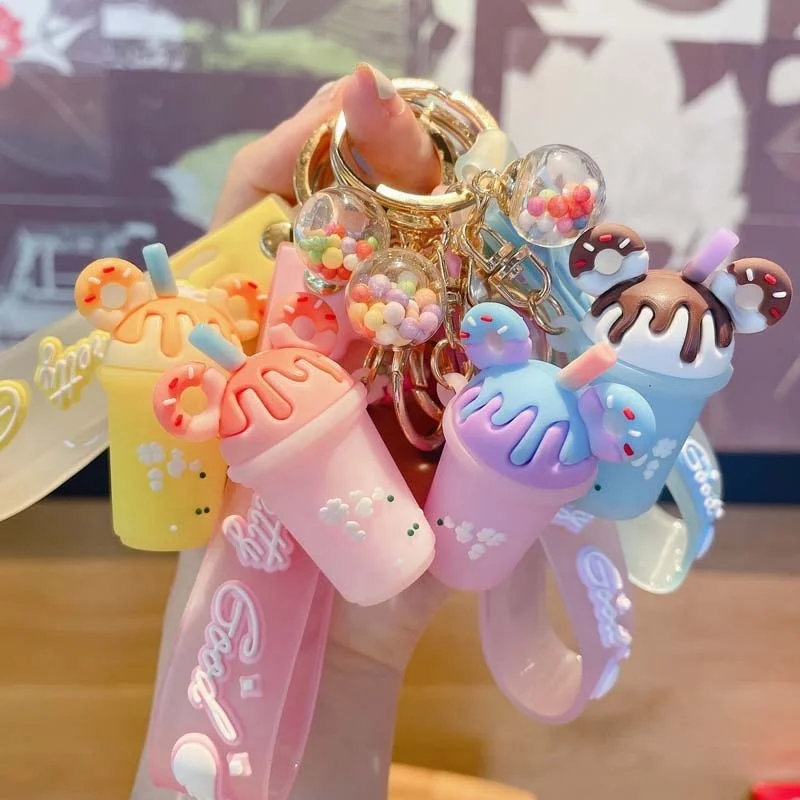 Cute cartoon ice cream drink cup key chain personality key chain couple pendant Fashion gift Car pendant woman girl gift