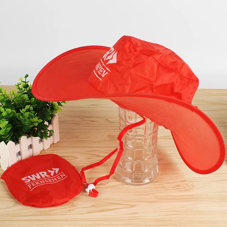 Custom polyester cowboy folding hat beach sun hat with pouch beach casual sun visor cap