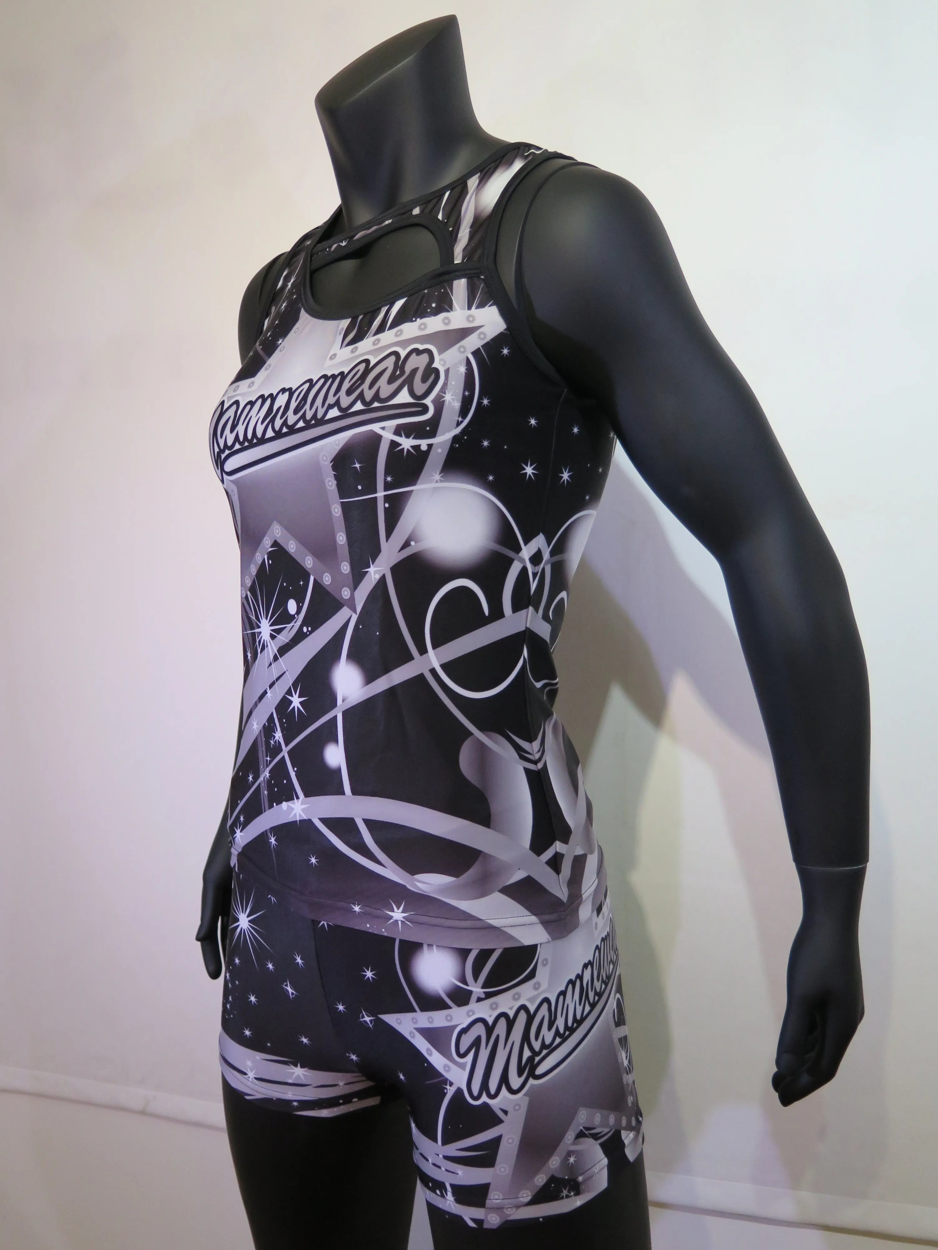 Sublimation cheer tank top and BCS short practice wear Cheerleading singlet and short tight training kits