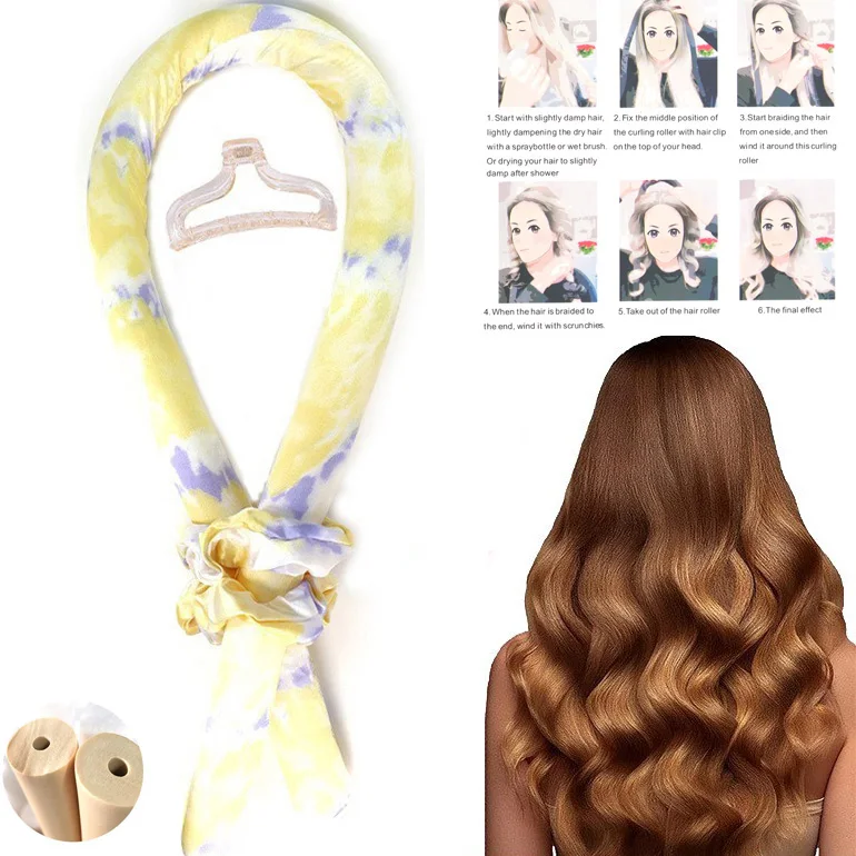 mulberry pure silk curling rod heatless ribbon silk hair curler with scrunchies silk hair roller ribbon curls