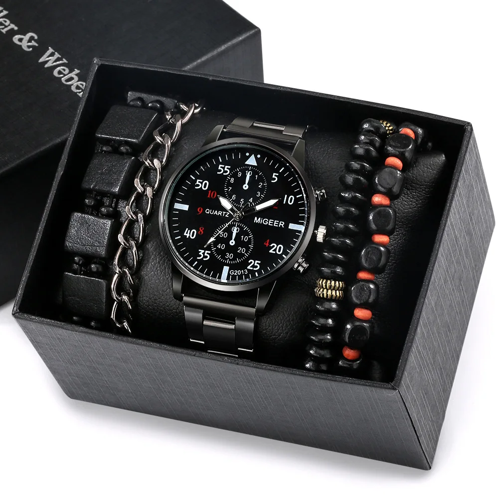 Hifive Wholesale cheap price Alloy fashion Quartz watch Classic boy bracelet and Watches set for men