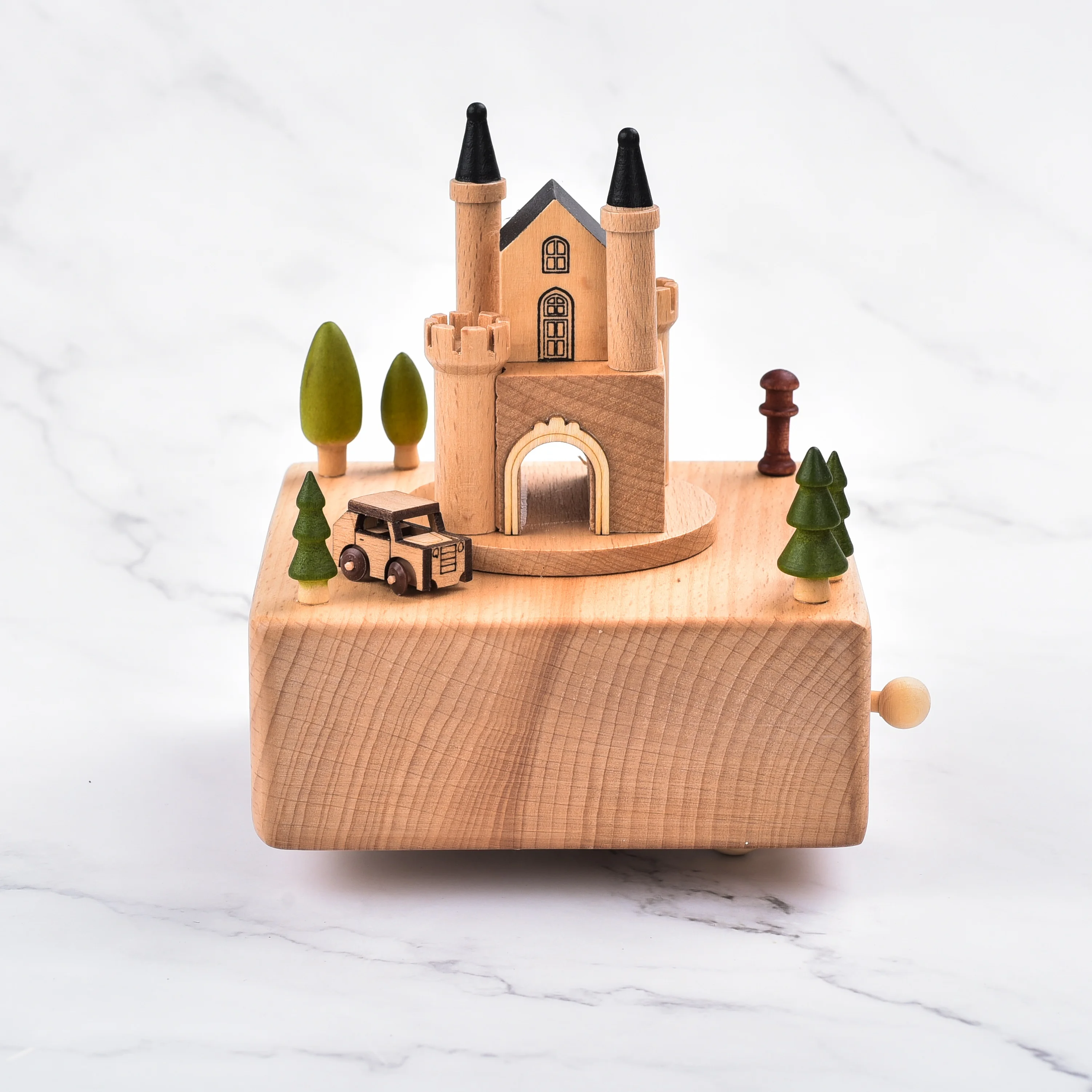 Portable Vintage Customised Xmas Happy Birthday Wooden carrousel music box