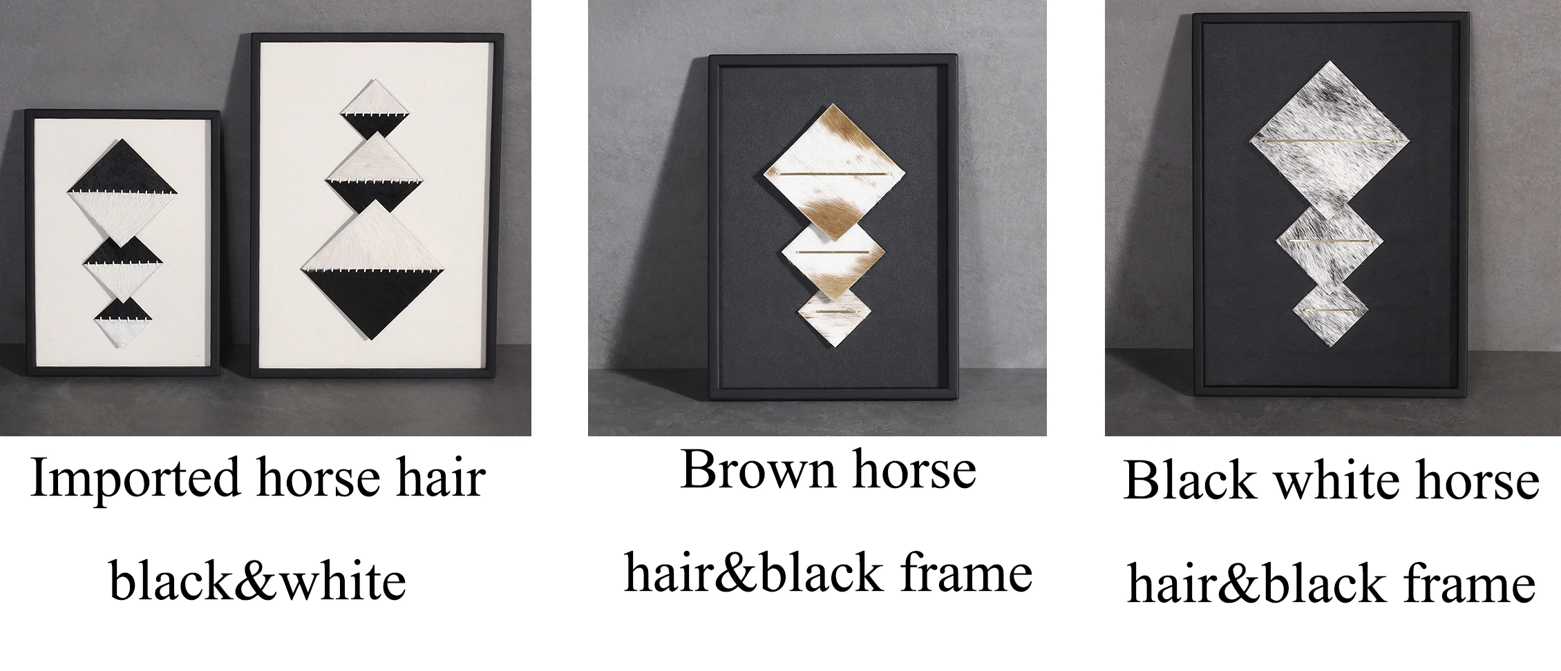 M3-405Custom Your Own Designs Decor 3D Wall Art Frame Fashion Black and white horse hair Hanging Pictures For Living Room