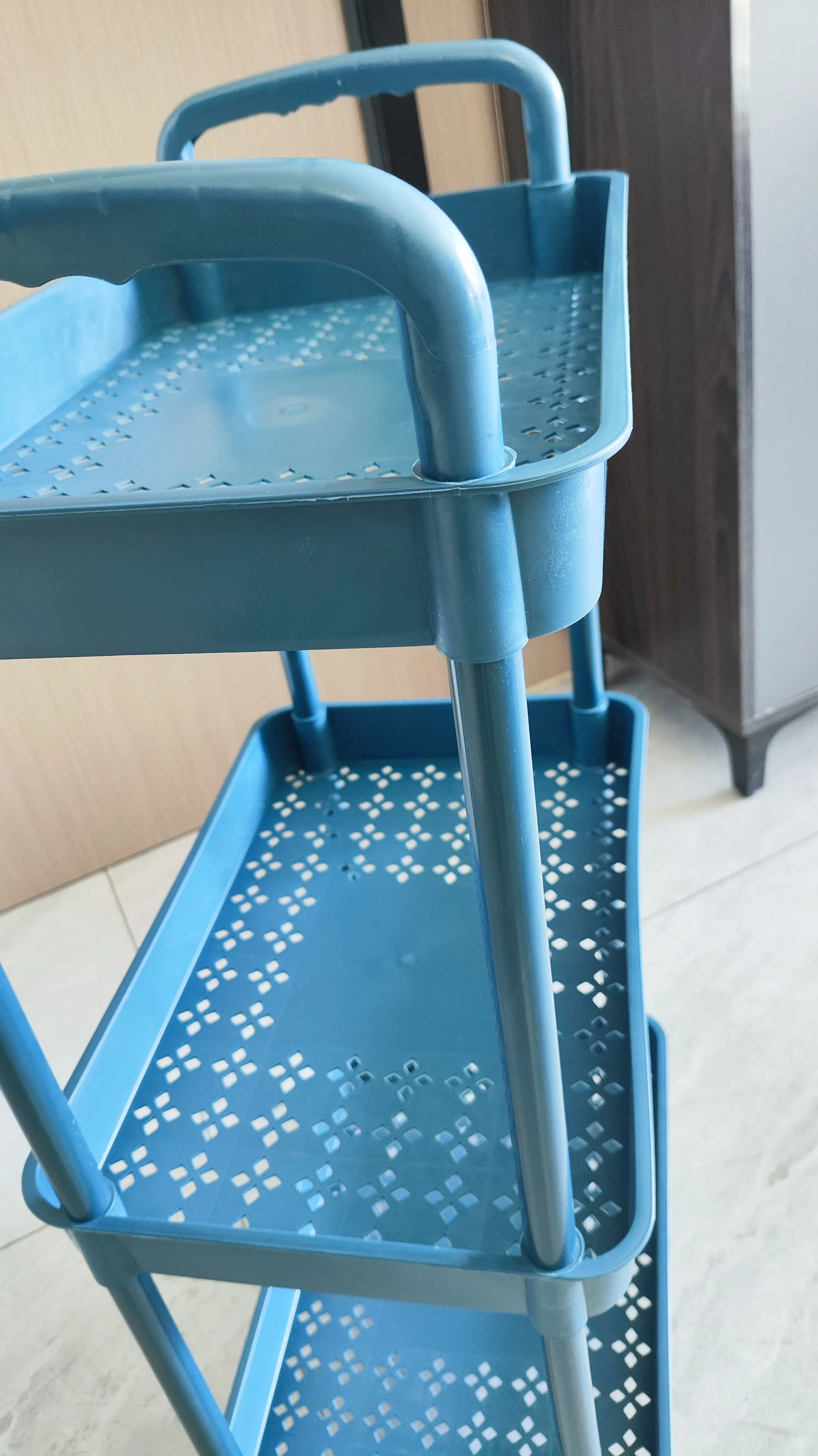 Plastic trolley Double armrest shelving floor to floor snack Kitchen bathroom Home Multi-layer removable trolley with wheel
