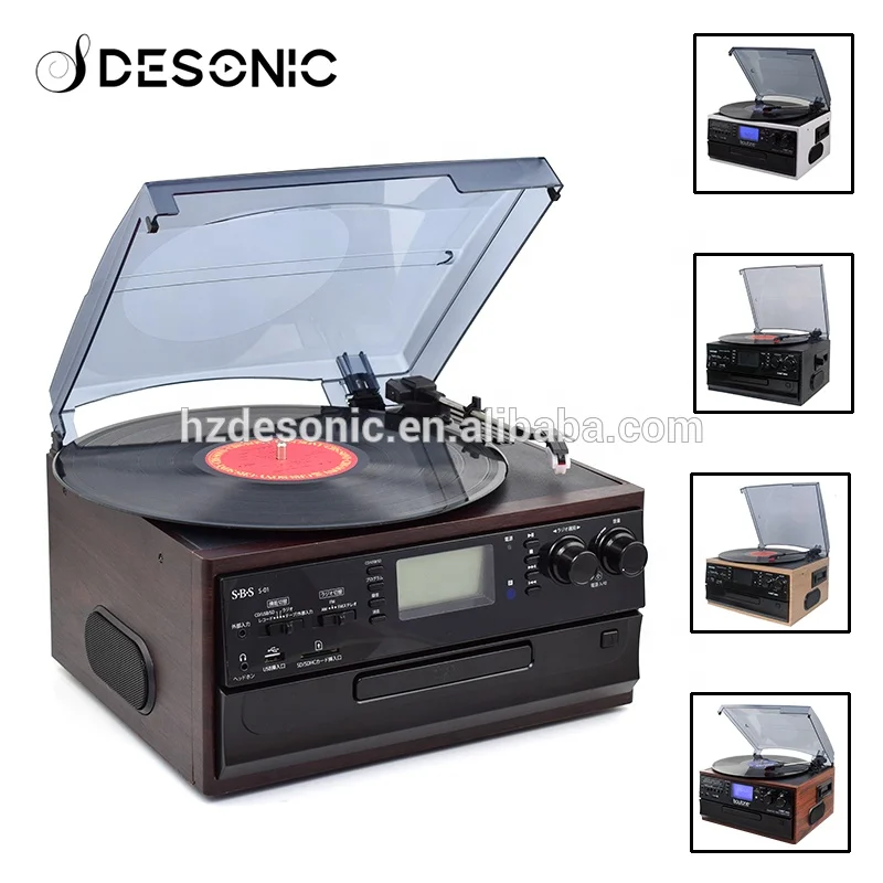 2019 Brand New Factory Supply Modern Gramophone Vinyl Record Player with AM/FM Radio Cassette, CD Player