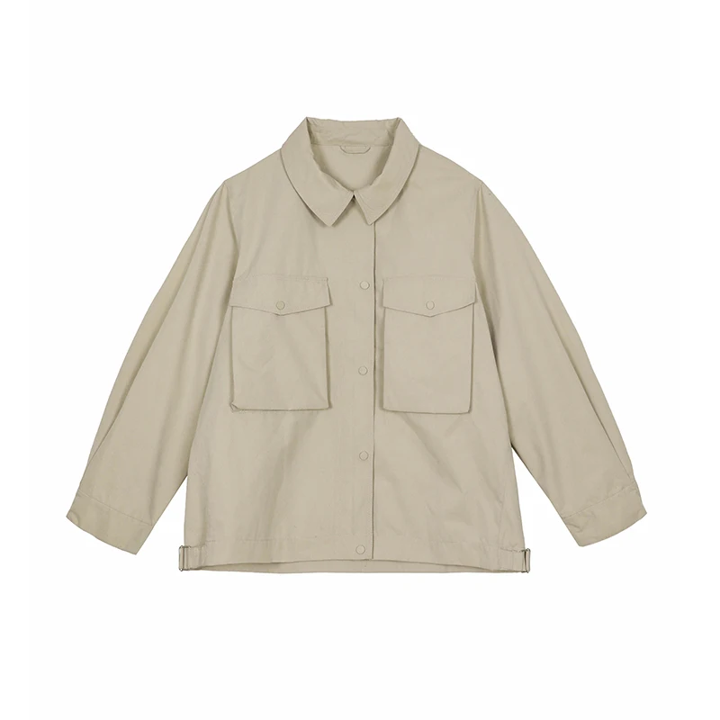 Customized Logo Simple Solid Color Turndown Collar Flap Pocket Nylon Jacket Chest Pocket Heavy Weight Casual Men Jacket