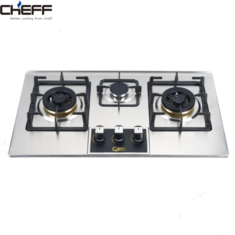 Household Kitchen Appliances Three Cooker Gas CookTop Stainless Steel Built in 3 Burner Gas Cooker Stove Hob