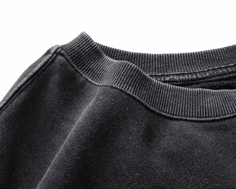 Wholesales Mens Fashion High Street Washed Stone Round Neck Sweater Mens Vintage Batik Plain DK Grey Long Sleeve Hoodies Sweater