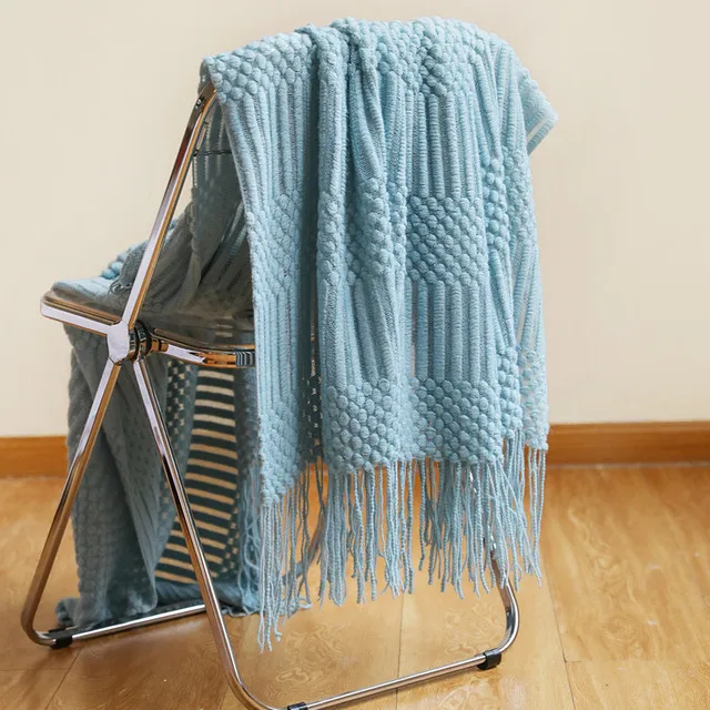 Nordic Multicolor Knitted Blanket Bedtail Sofa Air conditioning Scarves and Shawls with tassels