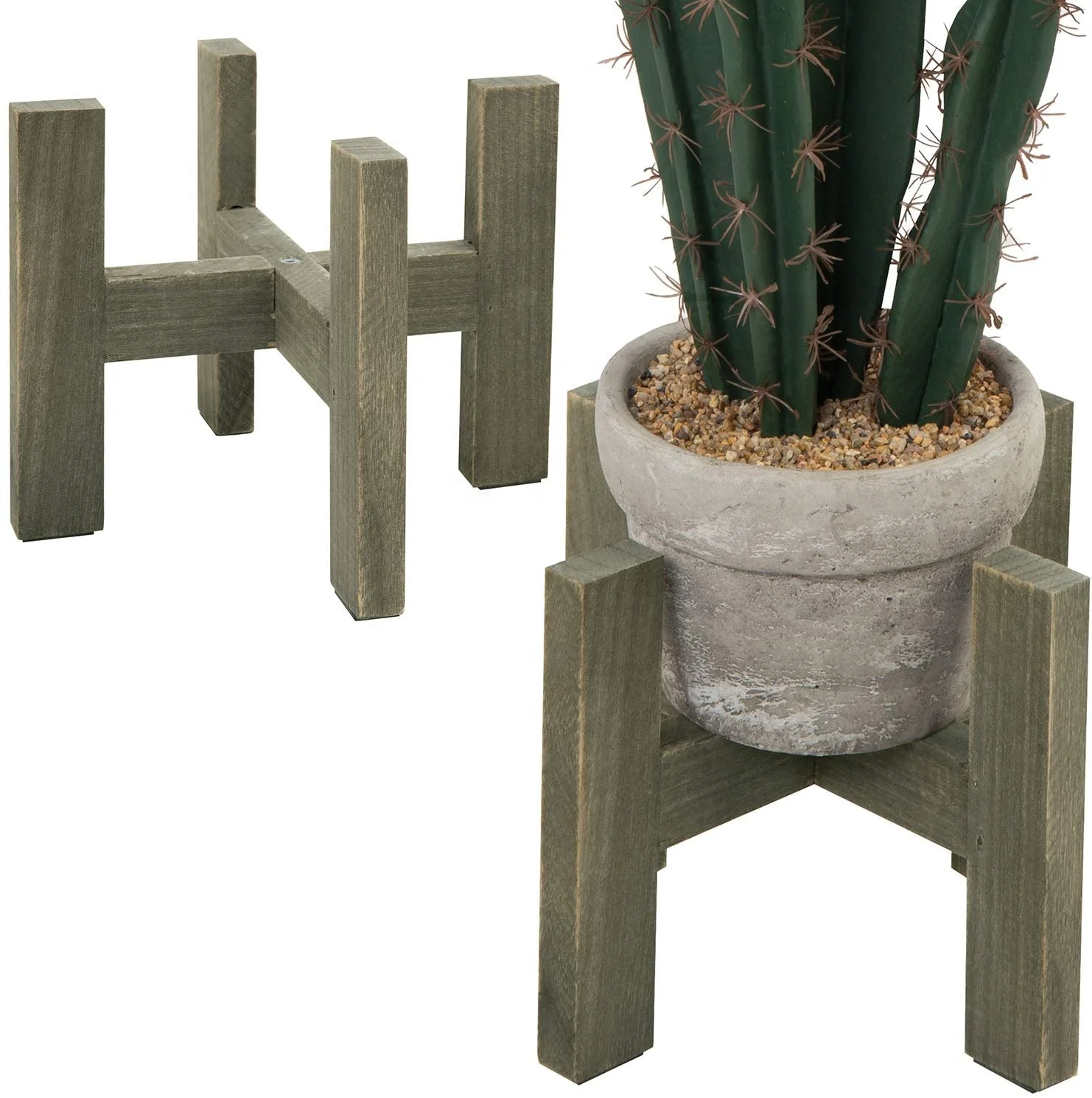 Rustic 8-inch Rustic Brown Wood Plant/Flower Pot Holder Stands Set of 2