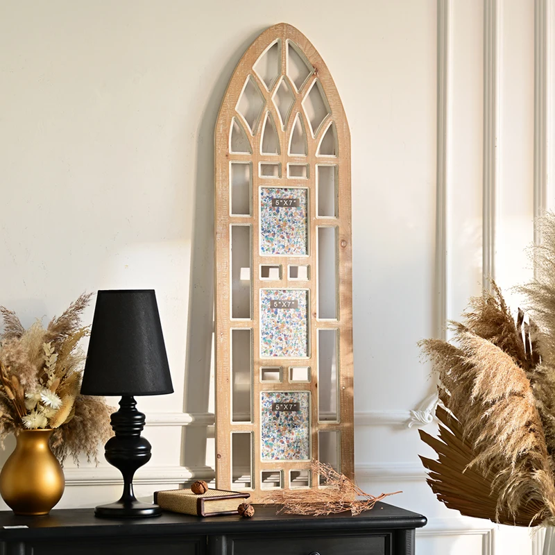 Rustic Wall Mounted Multi Photo Frame Window Shape Wooden Sweet Cute Memories Baby Boy Girl Family Pictures Collage