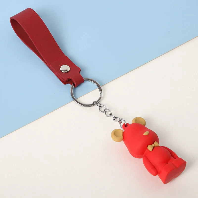Rubber Little Bear Key Chain Cute 3D Bear Keychain Creative Doll Couple Ins Bag Pendant Leather Key Holder Promotion Gifts