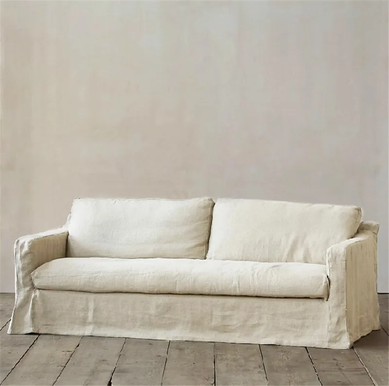 Wabi-sabi cotton hemp sofa living room home fabric three sofa can be dismantled and washed retro soft bag sofa customized