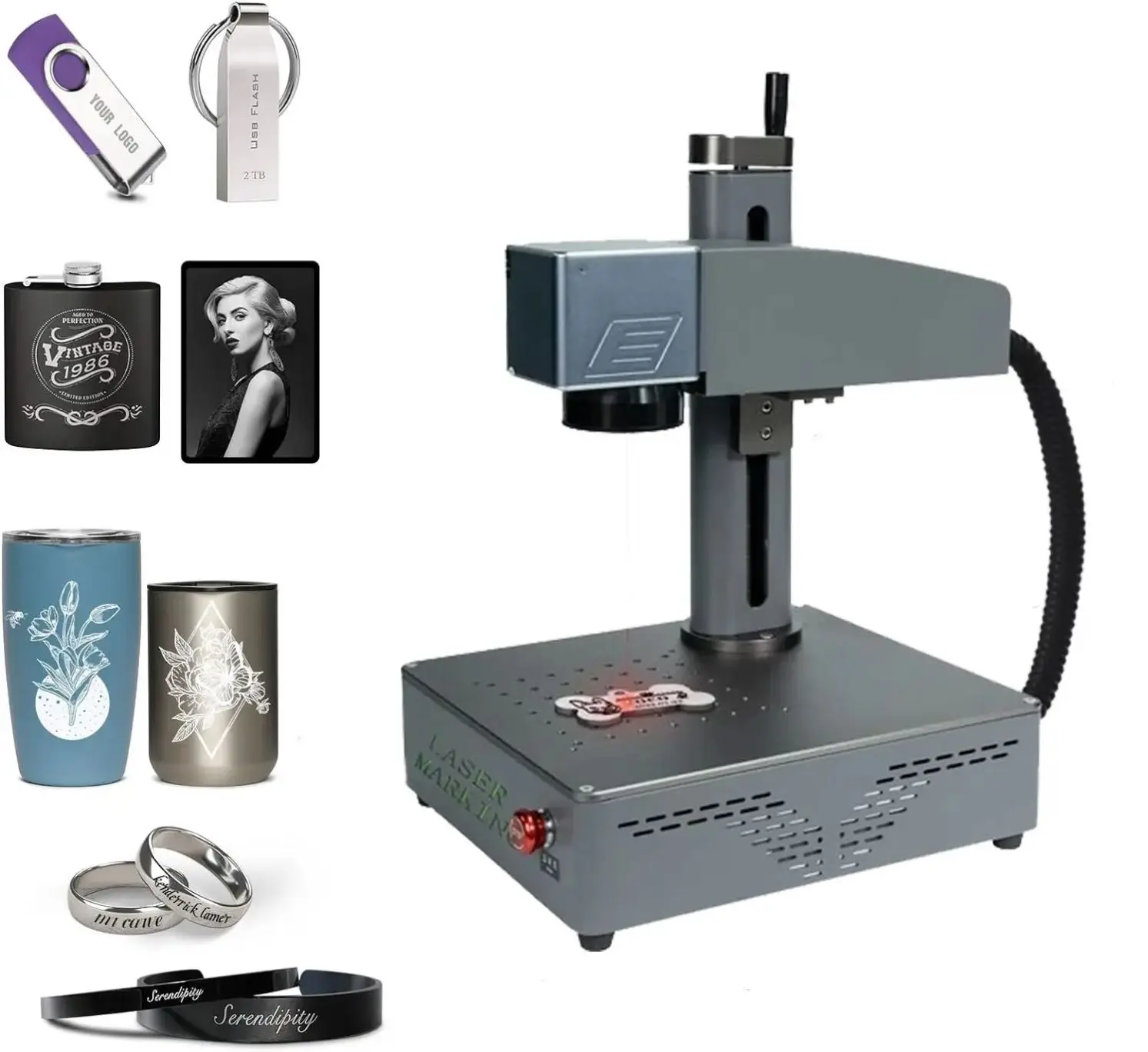 S4 Manual Fiber Rotary Cylinder Large Pen 9060 Tombstone Gold Desktop Laser Engraving Machine
