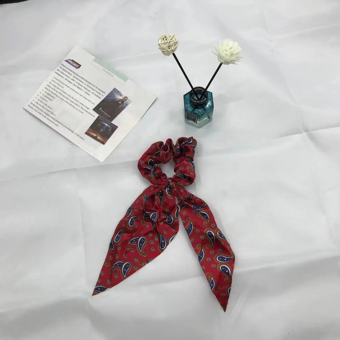 High Fashion Custom Cashew Flower Printed Hip Hop Style Elastic Rubber Hair Band Cheap Women Hair Scrunchies