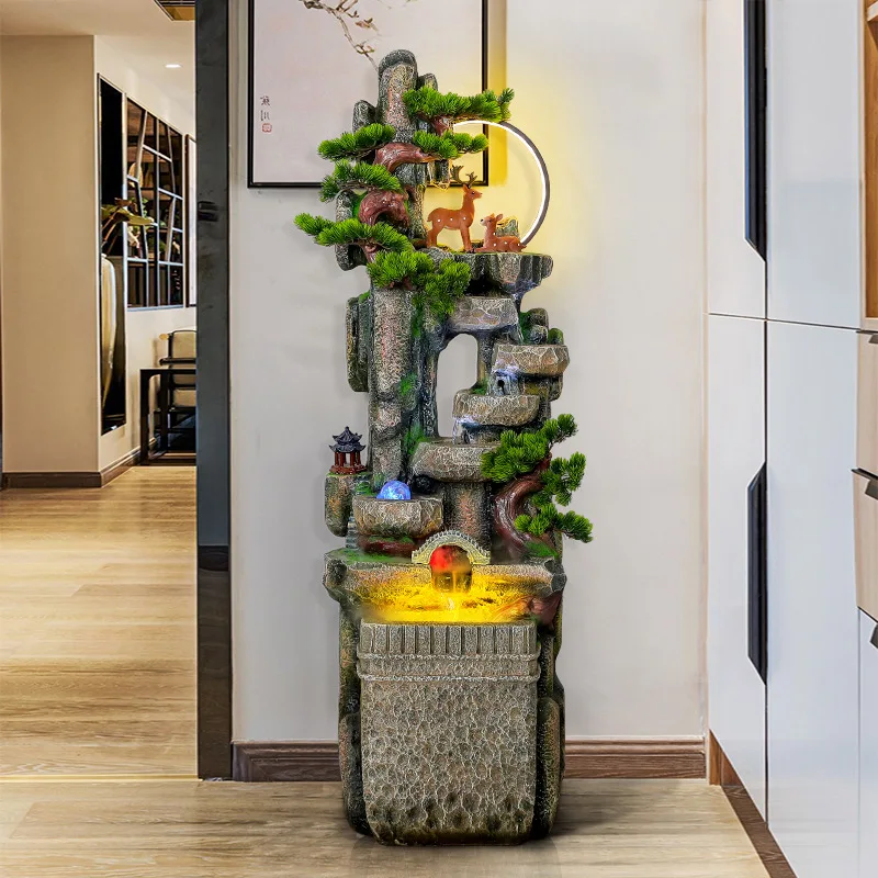 Outdoor Garden Landscape Ornaments Creative Resin Water Fountain Waterfall with Nebulizer Light for Luxury Home Decor