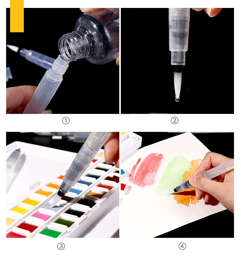 Cixi Superior 3/6 pcs Set Artist Water Supply Brush Pen MS-011-3/6 with 6 Sizes Round and Flat Tps