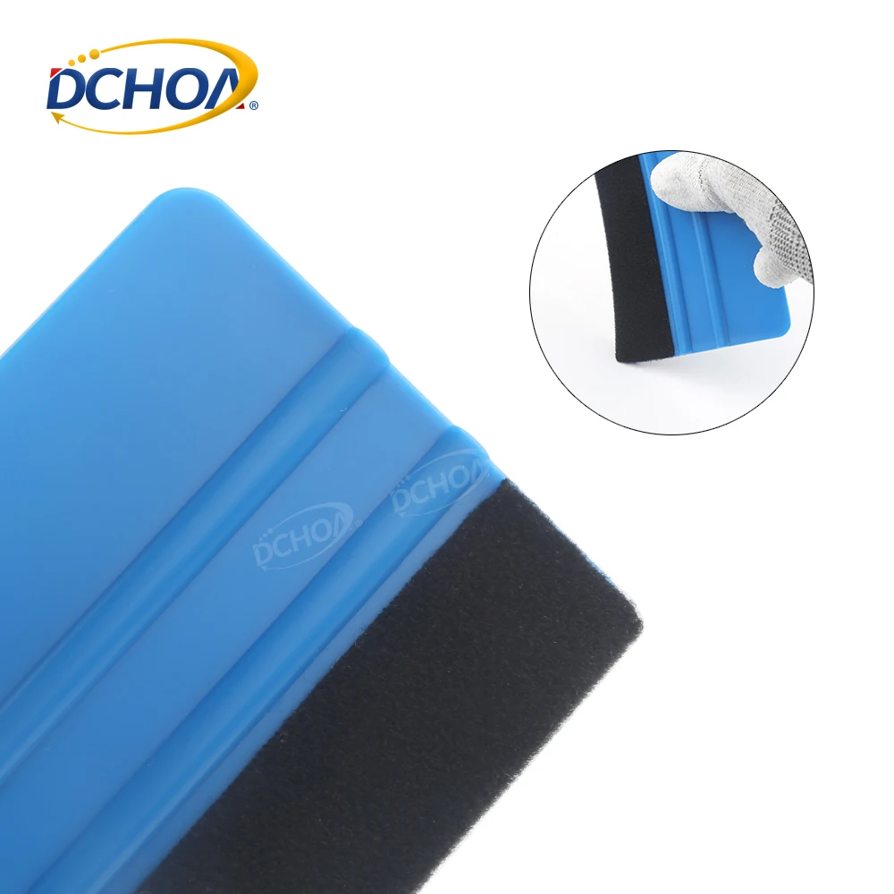 DCHOA 4' Wholesale Window Tint Tools Installing Blue Squeegee With Fabric Felt Vinyl Wrapping Squeegee tools