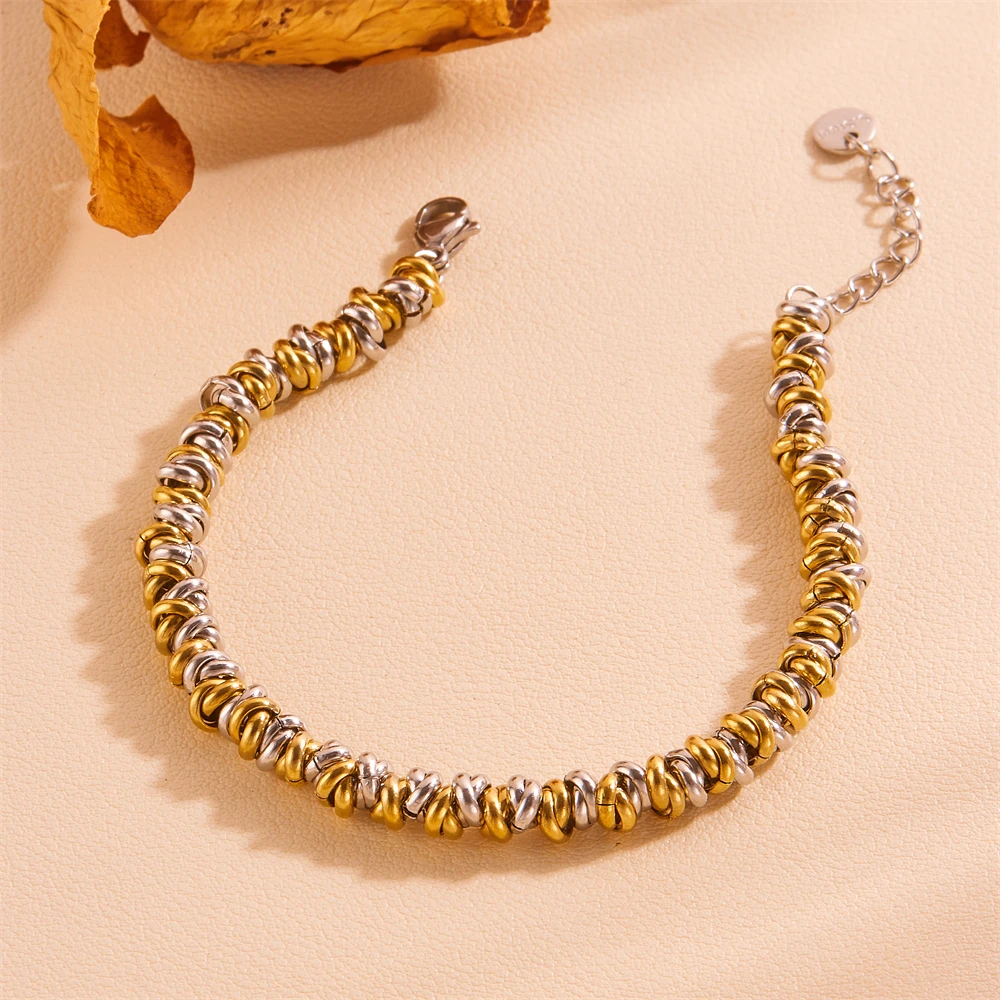 Circle Metal Adjustable Stainless Steel Wire Bracelet  Steel Beads18k Gold Plated And Silver Color Beads Bracelet For Women