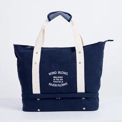 Double Layer Canvas Duffel Bags With Shoes Compartment Canvas Tote Sling Bag