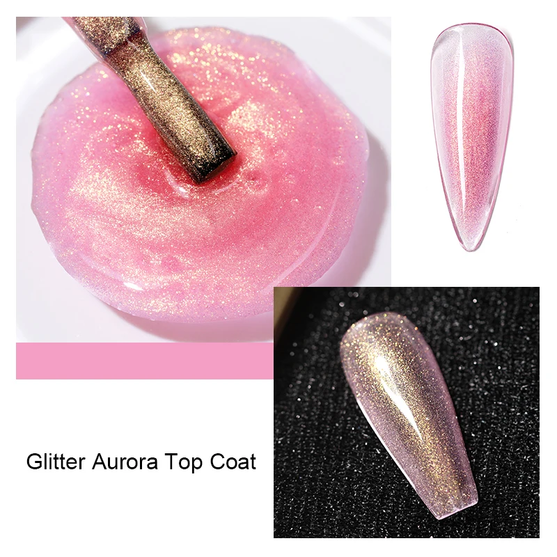 AS 9Colors Glitter Top Coat Wholesale Nail Products Custom logo Private label 15ml UV Glitter no wipe nail top coat