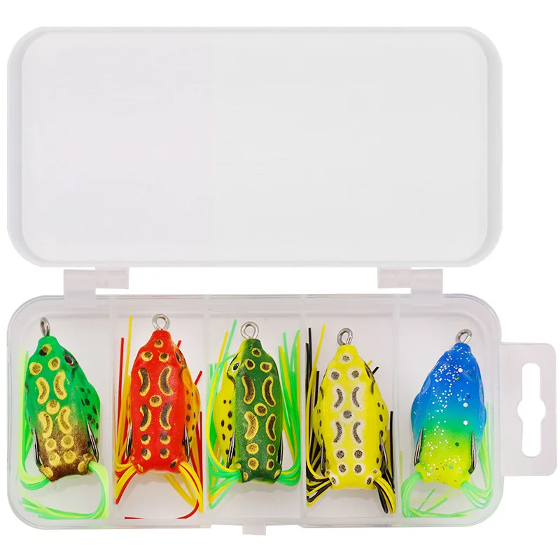 FEATHER 5pcs/15pcs frog fishing bait combo soft fishing lure kit tackle box kits pesca pvc frogs unit