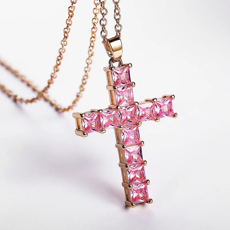DAIHE Fashion New Zircons Cross Necklace Tarnish Free Dainty Stainless Steel Rhinestone Cross Necklace