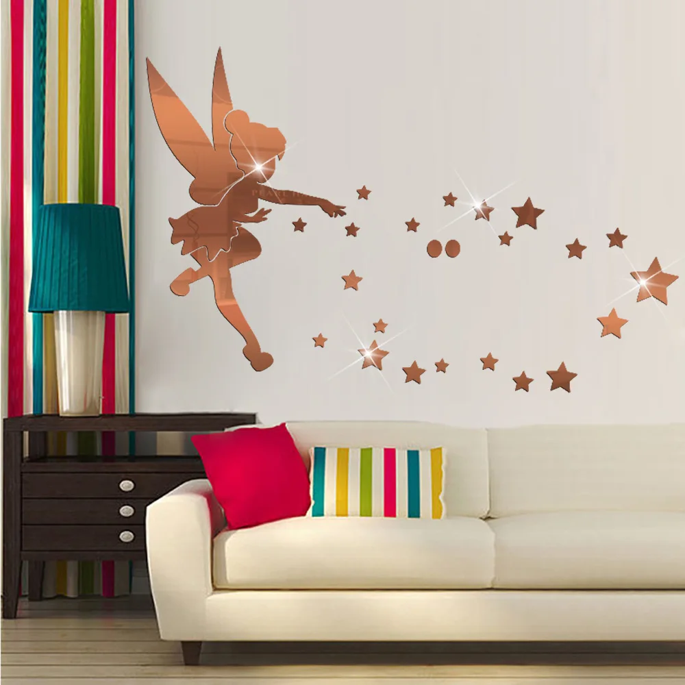Fairy Angel Acrylic Mirror Wall Stickers 3D DIY Angel In The World Star Mirror Wall Sticker