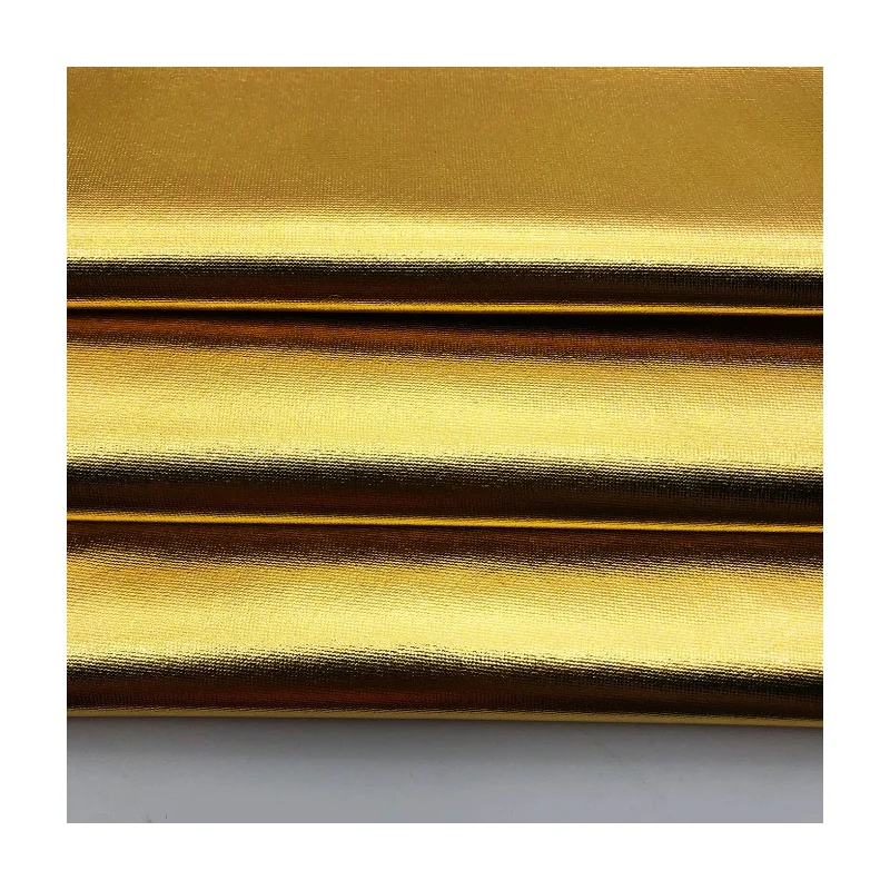 Customized bright shiny golden knitted 95%polyester 5%spandex glitter foil print jersey fabric for party-dress Stage costume