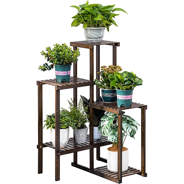 Bamboo 3 Tiers Tall Corner Plant Stands, Large Planter Pot Holder Shelf, Indoor Outdoor Flower Display Organizer Storage Rack
