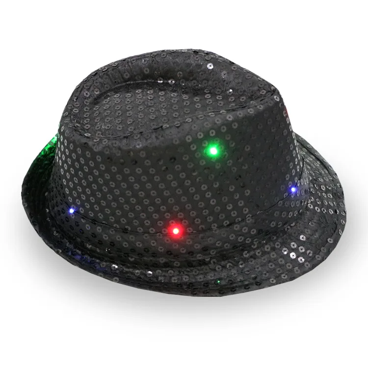 Customized Sequin Hats Printing High Quality LED Luminous Custom Hat Fedora hat for stage