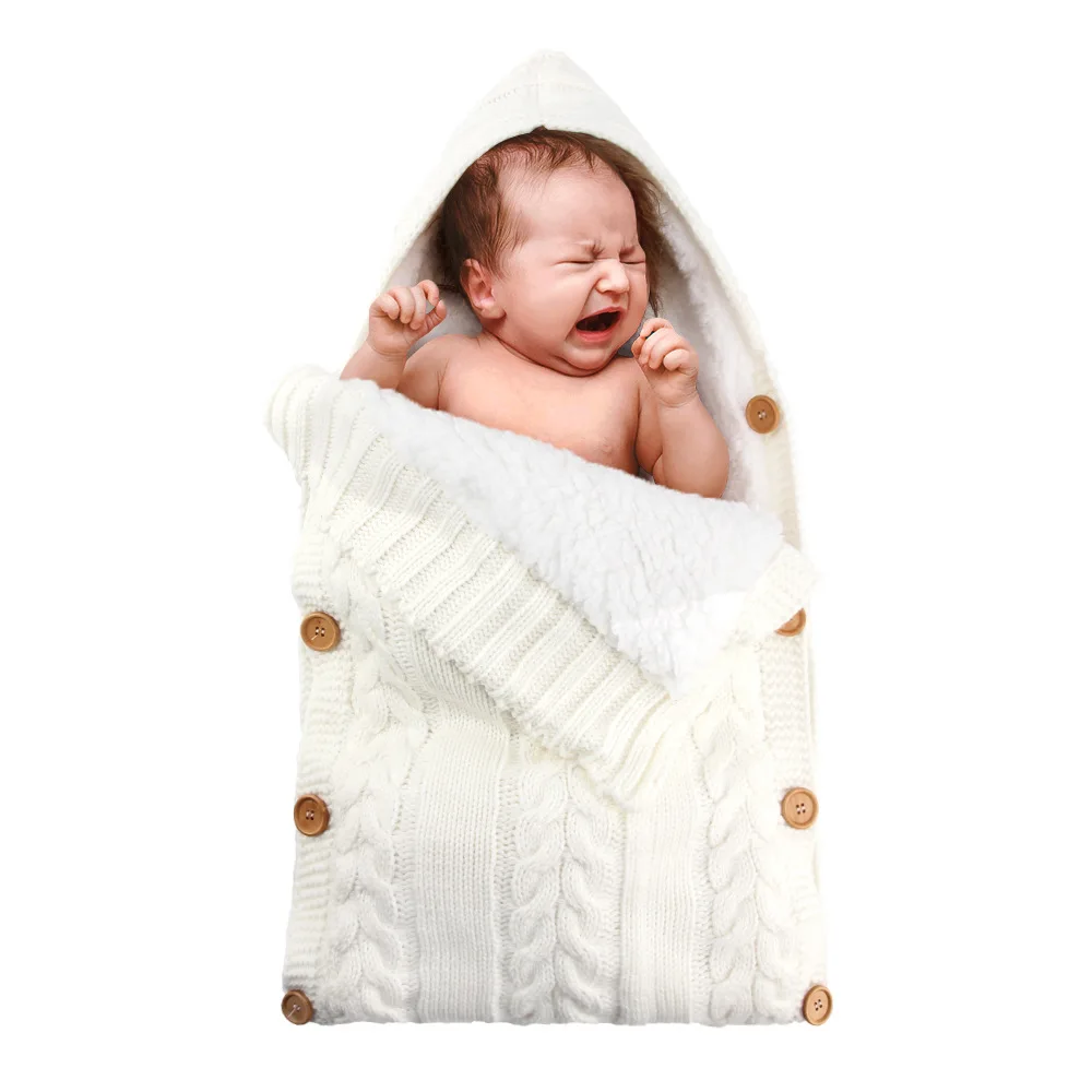 Winter Newborn Baby Wrap Swaddle Blanket Knitting And Sherpa Infant Swaddle Baby Car Seat Blanket