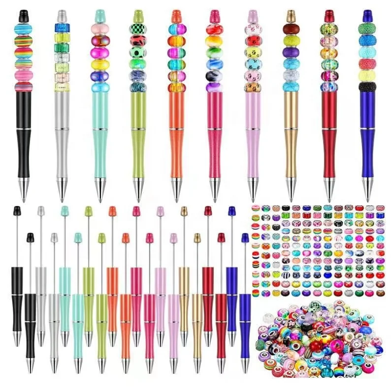 Hot Selling Ballpoint Pen Decorative Beaded Gift Beaded DIY Plastic Black Sports Customized Ningbo Promotional Pen Logo Pen