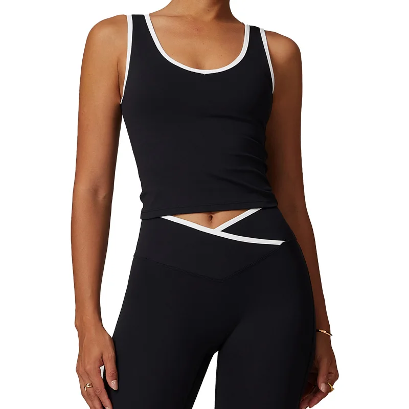 DBX8843 Women Trendy Sexy U Neck Padded Tank Top Hit Color High Impact Summer Sports Yoga Tops  Workout Tops Activewear