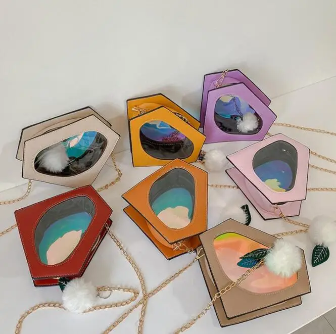 Hot Sale New Style Women Cheap PU Transparent Hand Bag Irregular Designer Purses Bags for Ladies