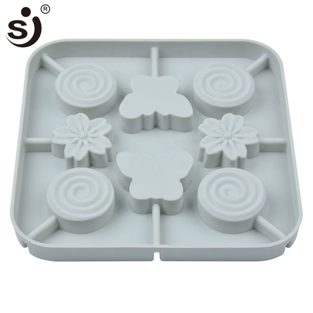 8 cavity butterfly round flower shape silicone lollipop mold cake candy decorating tool